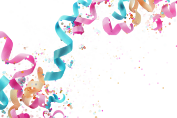 Vibrant festive party streamers and confetti, cutout png