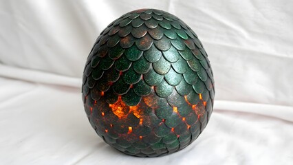 Dragon's Egg: The intricately crafted dragon egg, its scales gleaming in hues of emerald and jade, hinting at the ancient power that slumbers within, creating a sense of mystery.