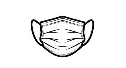 Simple line drawing of a medical face mask offering protection against germs and viruses for public health and safety awareness