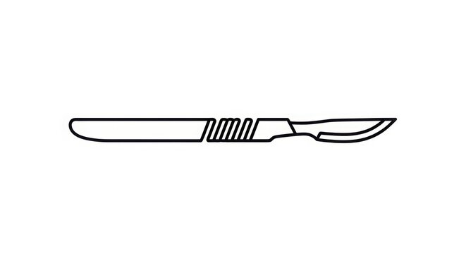 Detailed drawing of a surgical scalpel with a textured handle for precision medical procedures and scientific applications