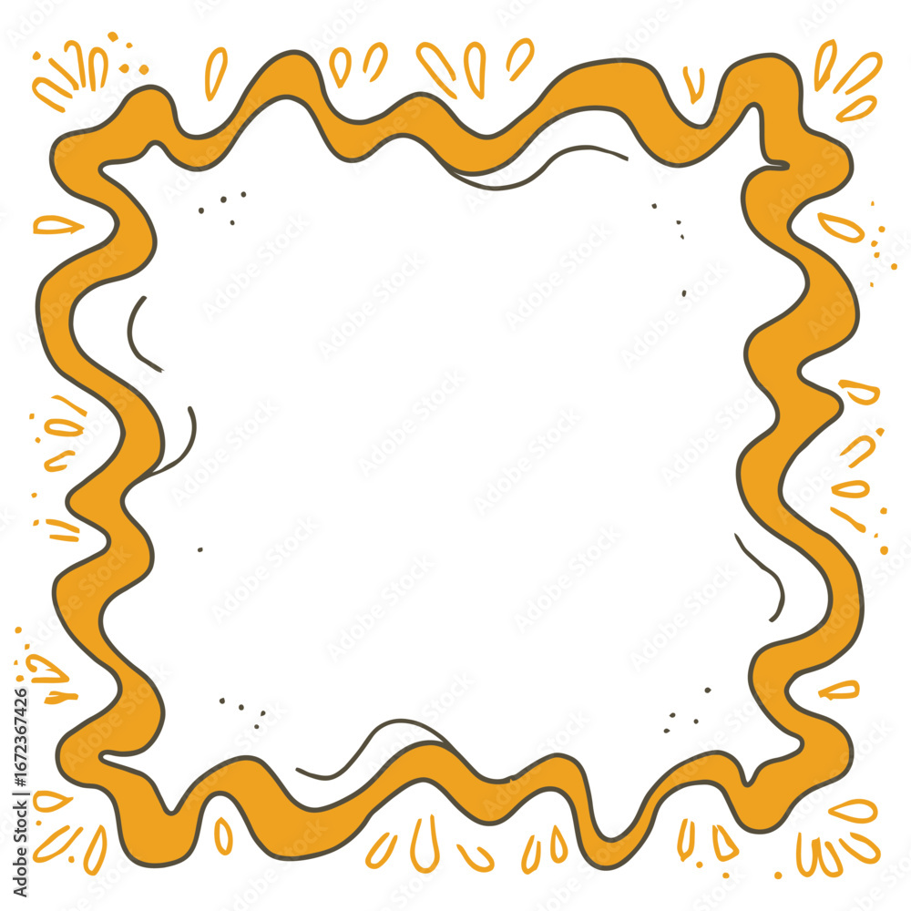 Aufkleber hand drawn orange wavy frame with decorative elements and a white background ready for text input