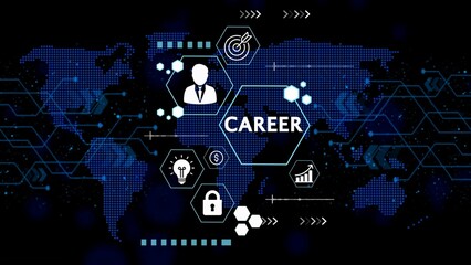 Global career development and success with digital technology icons world map