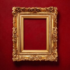 A beautifully crafted antique gold frame against a rich red background. The ornate details of the frame draw the eye, exuding elegance and timelessness.