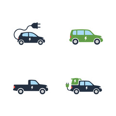 Illustrative Electric Vehicles Charging on a White Isolated Background