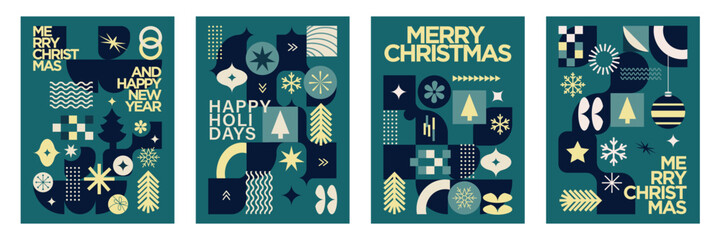 Merry Christmas And Happy New Year Vibrant Abstract Minimalist Geometric Poster Design Collection