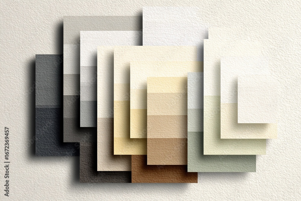 Aufkleber color gradient display showcasing a variety of shades on textured background in an art studio settin