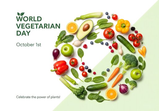 World vegetarian day celebration with a vibrant wreath of fresh fruits and vegetables