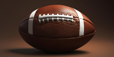 A close up of an american football showing the laces and texture on a brown gradient background surface