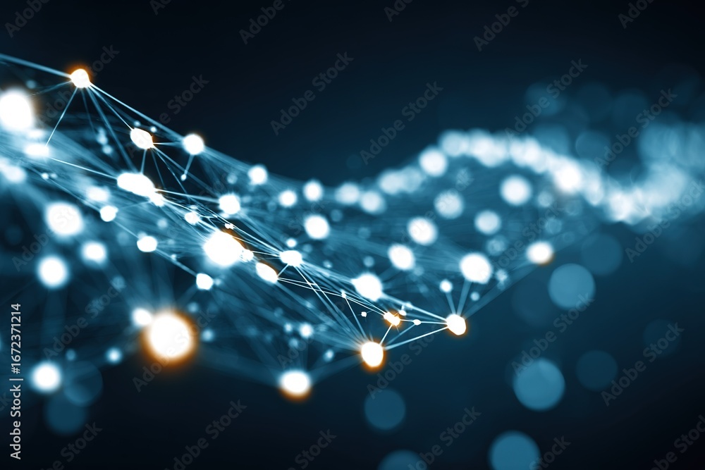 Poster elegant digital abstract representation of glowing particles and lines flowing in a cosmic space