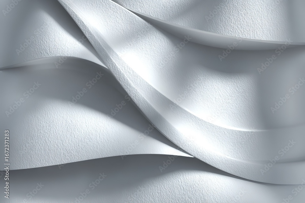 Poster elegant white textured paper with flowing waves and soft shadows in a minimalistic design setting