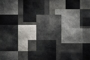 Modern abstract geometric design featuring varying shades of black and gray with textured blocks layered strategically to create depth
