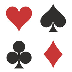 Four standard playing card suits on a white background