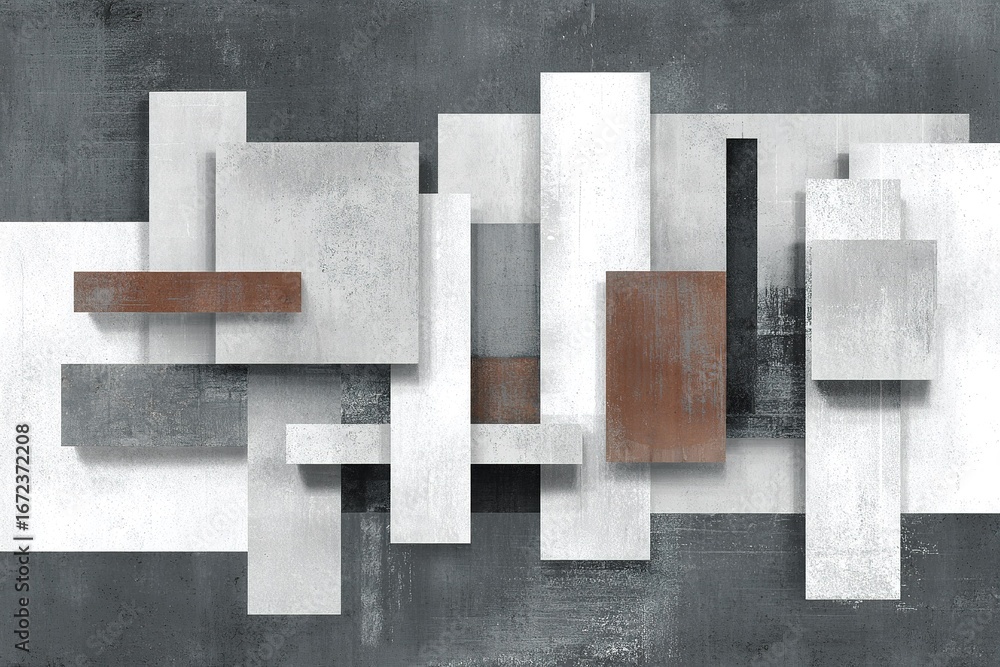 Poster abstract geometric composition with rectangular shapes in shades of gray and brown creating modern v