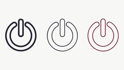 Three power button icons in different colors and styles