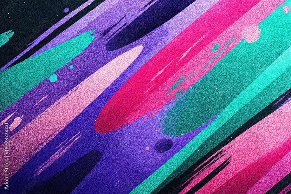 Poster vibrant abstract mural with bold colors and dynamic shapes in an urban setting during daylight hours