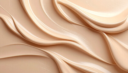 Creamy Skincare Texture — Soft Beige Wave Smear, Lux Beauty Background