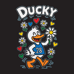 Cute Jumping Duck Character with 