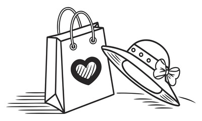 Minimalist Fashion Icon – Hat with Ribbon & Heart Bag