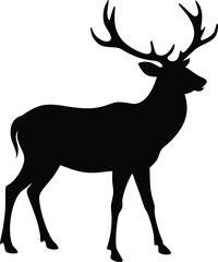 Majestic Silhouette of a Regal Stag with Antlers Standing Tall in a Forest Setting Nature Wildlife Illustration