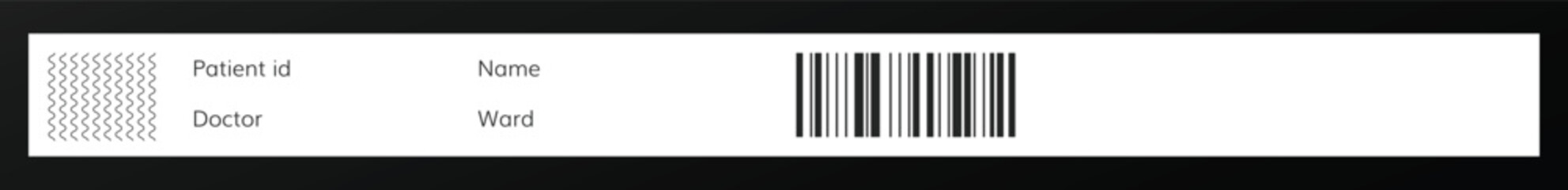 Bracelet with medical data and barcode mockup. Patient placard ID with name and age to access medical history and verify vector identity