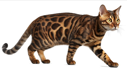 Bengal cat isolated on a white background full body photorealistic