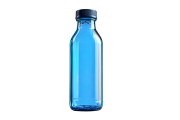 blue glass water bottle isolated on a transparent background in PNG format.