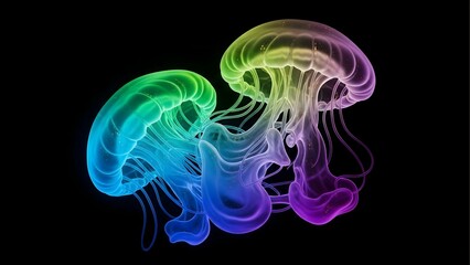 Vibrant Rainbow Jellyfish: Abstract Underwater Art, Neon Aquatic Life, Colorful Marine Creature, Glowing Ocean Fauna