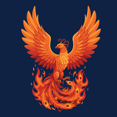 Obraz premium Phoenix Rising in Flames Against a Dark Blue Background < 75 char
