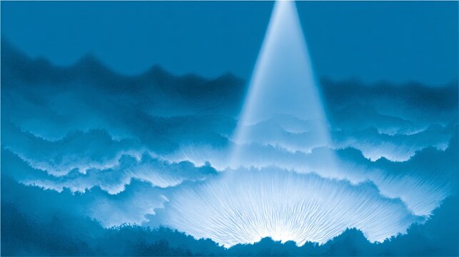 powerful illustration of a specialized cutter bomb descending rapidly towards a dense, abstract target area below. A visible, conical force field or energy wave emanates from its base, indicating 