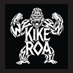 Roaring Gorilla with Tribal Text Body - Powerful Animal Logo