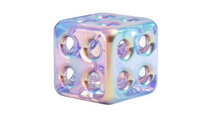 Captivating holographic iridescent cube with rounded edges reflecting light and color