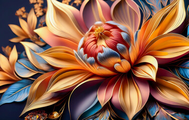Abstract Fantasy Flower in Paper Art Style