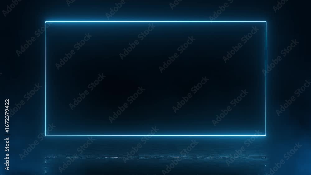 Poster animation of glowing neon rectangles abstract background with smoky atmosphere and reflection. abstr
