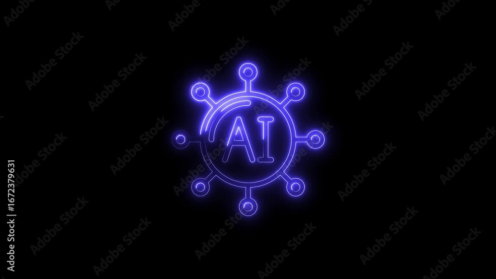 Aufkleber glowing neon a i icon network connection technology concept isolated black background artificial