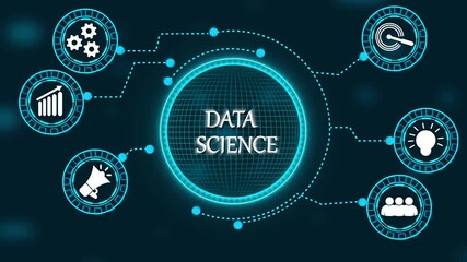 Data Science Digital Network with Futuristic Icons and Glowing Globe technology - Powered by Adobe