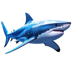 Naklejka premium Futuristic 3D Render of Shark with Glowing Neon Fins Swimming in Digital Ocean