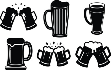 Beer mug silhouette vector set.. party, cheers, pub, It's perfect for representing a refreshing drink, relaxation, or social gatherings Oktoberfest and drink-themed decoration