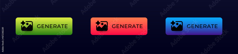 Poster three vibrant buttons featuring a generate icon, ideal for enhancing user interface design.