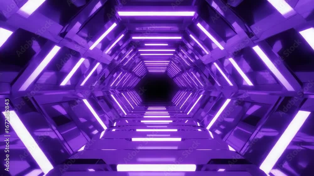 Aufkleber glowing purple neon lights illuminate a futuristic hexagonal tunnel, creating a mesmerizing path lea