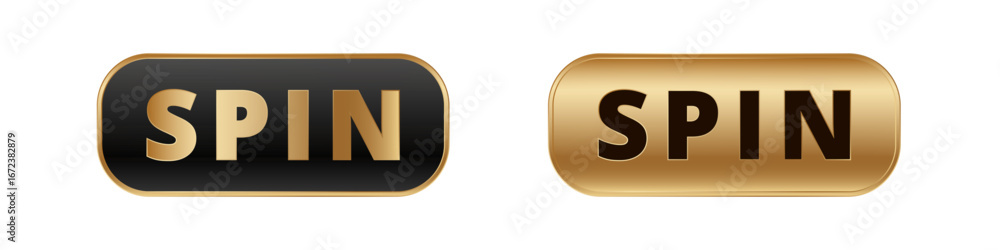 Poster black and gold spin buttons with bold lettering. rectangular shapes in contrasting color styles.