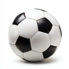 Soccer ball in a white setting. The ball is black and white