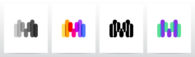 Colorful Transparent Stripes Overlay Lines Letter Initial Logo Design M