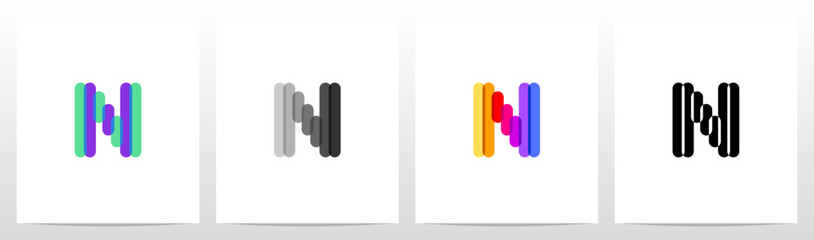 Colorful Transparent Stripes Overlay Lines Letter Initial Logo Design N
