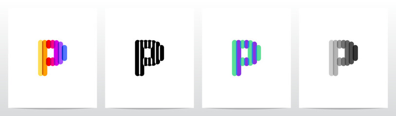 Colorful Transparent Stripes Overlay Lines Letter Initial Logo Design P
