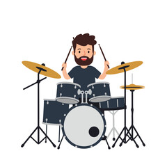 Fototapeta premium Male Cartoon Character Playing Drums on Stage