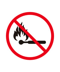 Symbolic No Open Flame Sign Fire Safety Awareness and Prevention Regulatory Prohibition of Igniting Matches Black and Red