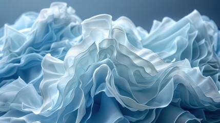 Obraz premium Soft blue fabric texture with flowing, layered ruffles creating a delicate and elegant appearance