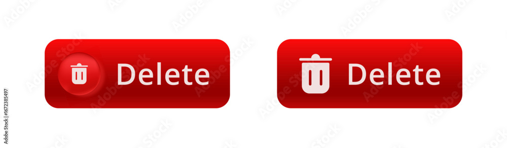 Aufkleber two red delete buttons featuring white trash bin icons and text, used for removing files or items.