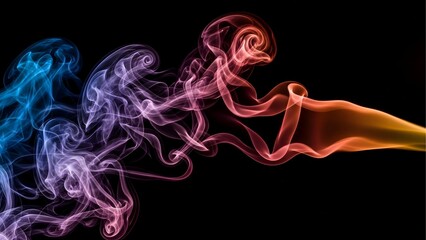 Obraz premium Vibrant Smoke Art: Colorful Abstract Swirls on Black Background