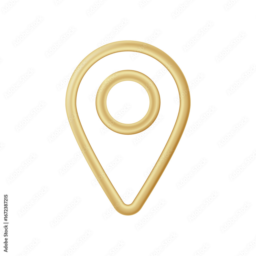 Poster a simple golden pin icon representing location and navigation, often used in digital maps and apps.